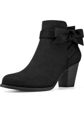 Chic Women's Ankle Boots with Bow, Chunky Heel Dress Booties for Stylish Outfits